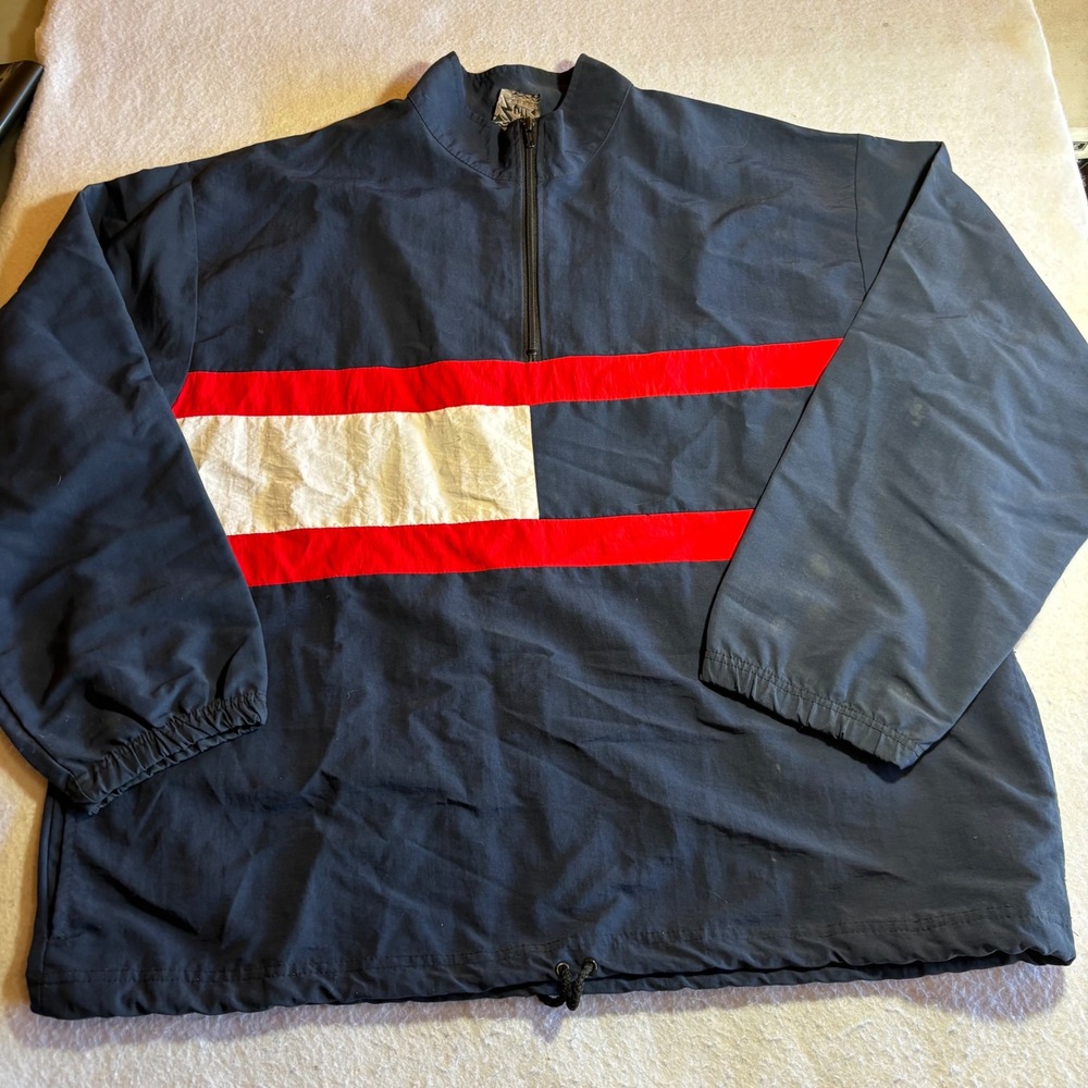 Vintage Surf Style Mens‎ L Navy Red Colorblock Quarter Zip Windbreaker Jacket